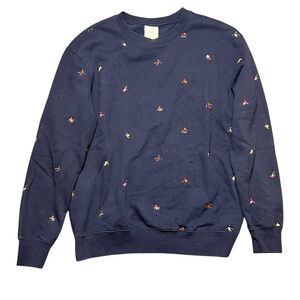 H&M Ski Embroidered Crewneck Sweater Navy Blue Size Medium